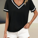 T-shirt décontracté à col en V pour femmes